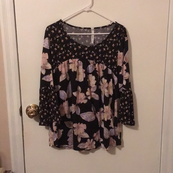 NY Collection Tops - Black Floral Blouse